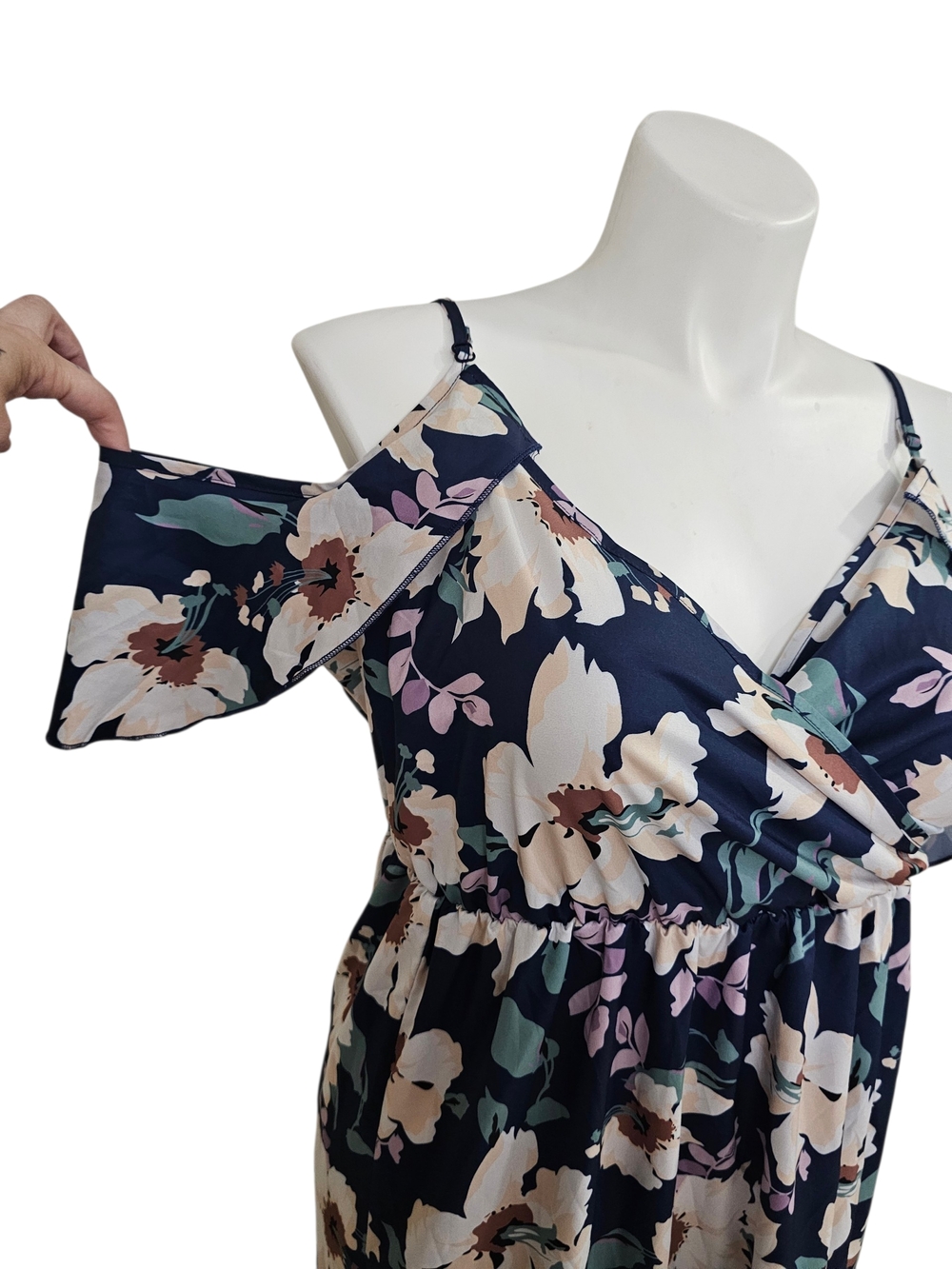 SHEIN Navy Floral Cold-Shoulder Maxi Dress - Picture 3 of 5